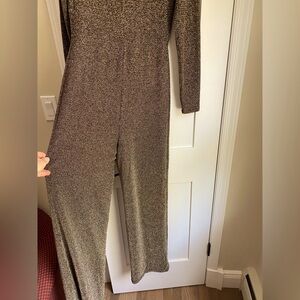 Carbon38 Gold Long-Sleeve Wide Leg Jumpsuit Disco Party Evening Size M